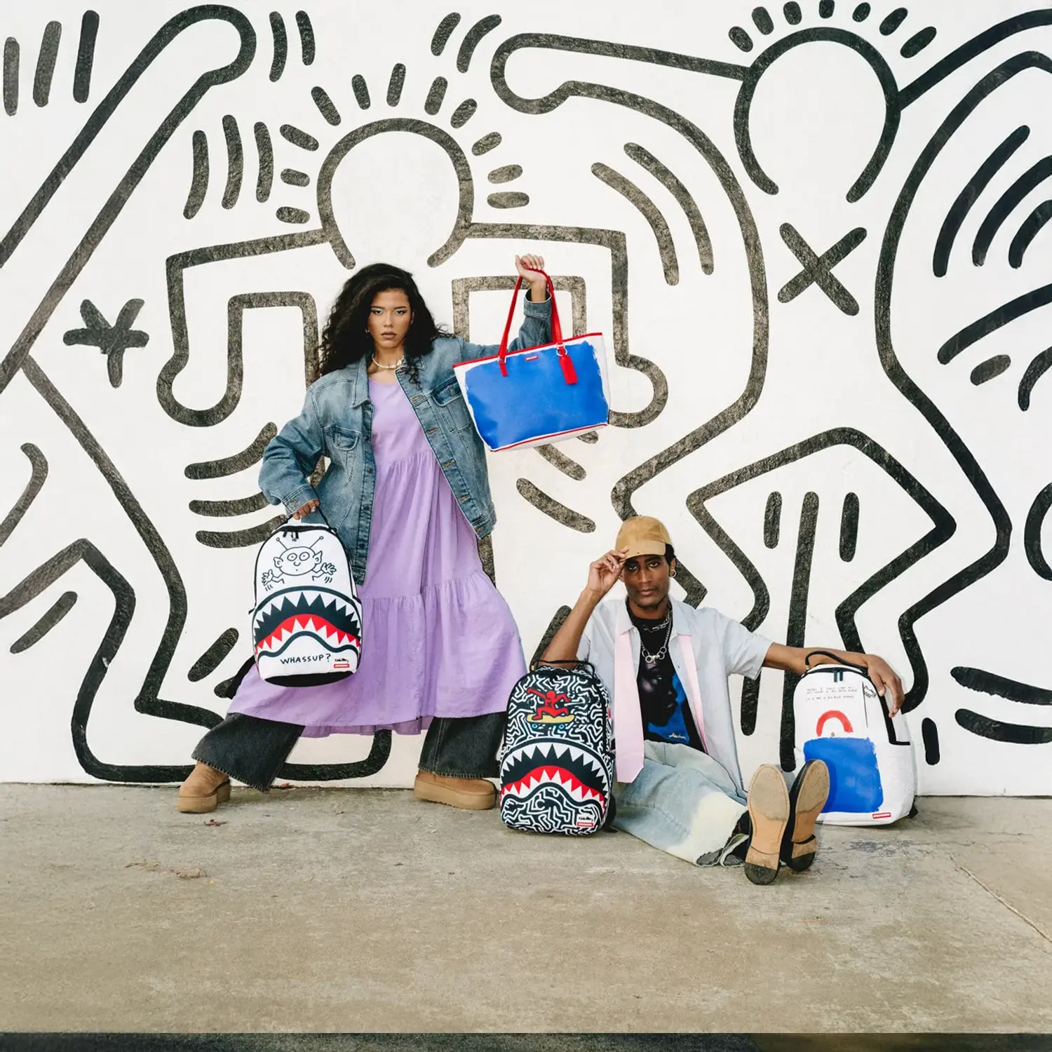 Keith Haring Embossed Shark Handbag Print Backpack - Image 17