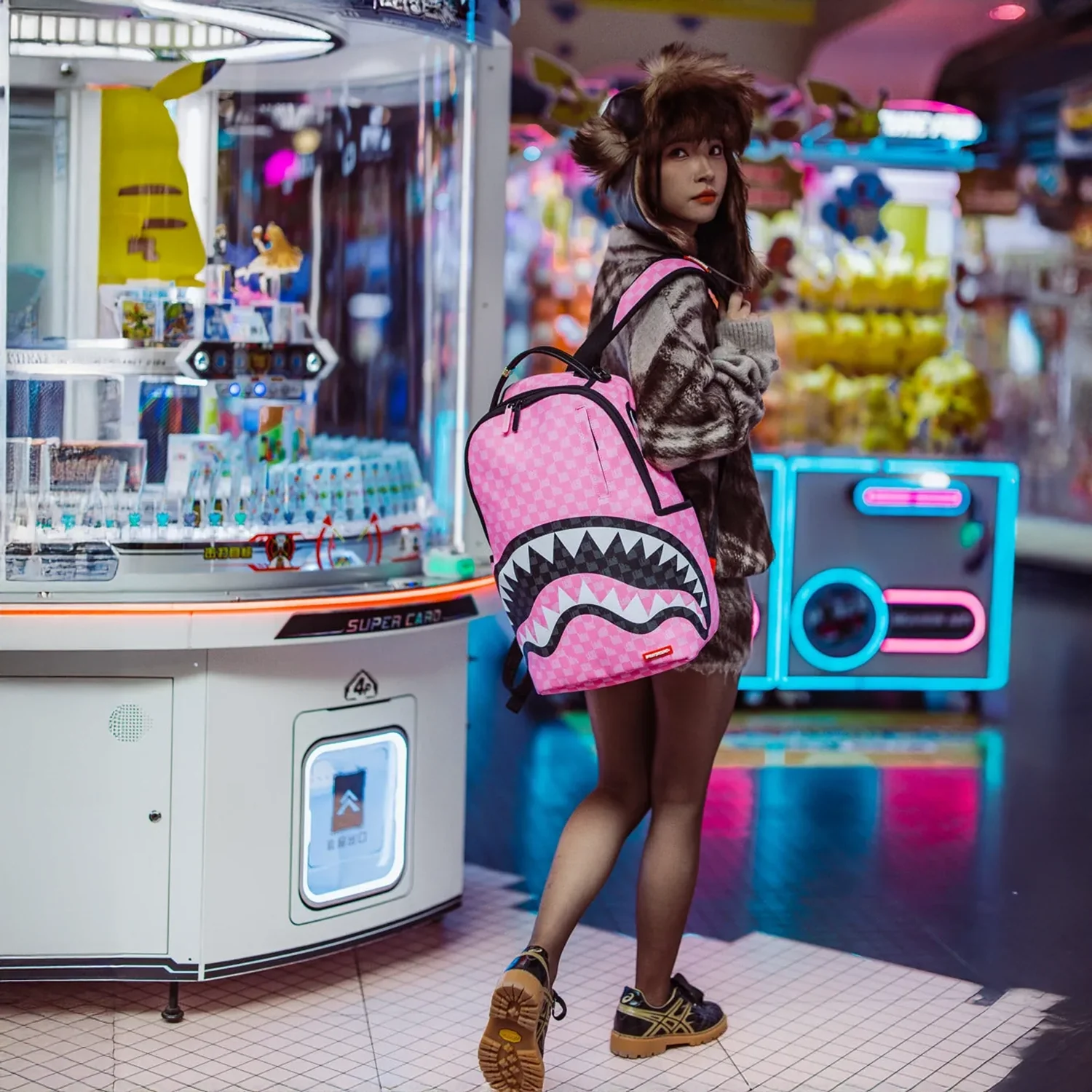 Pink And Black Drip Check Dlxsv Backpack - Image 4
