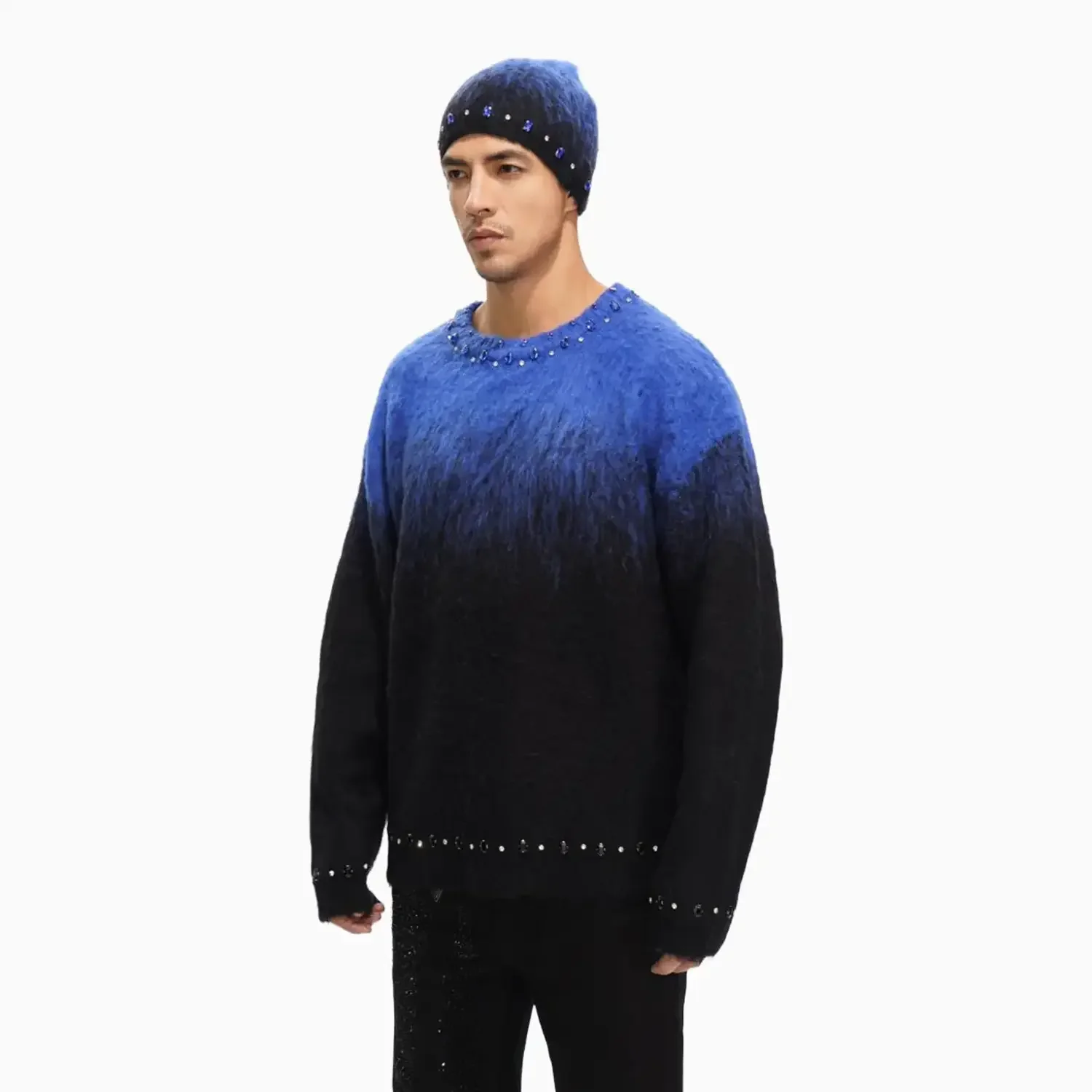 Men's Arranged Mohair Crew Neck Sweater - Image 3