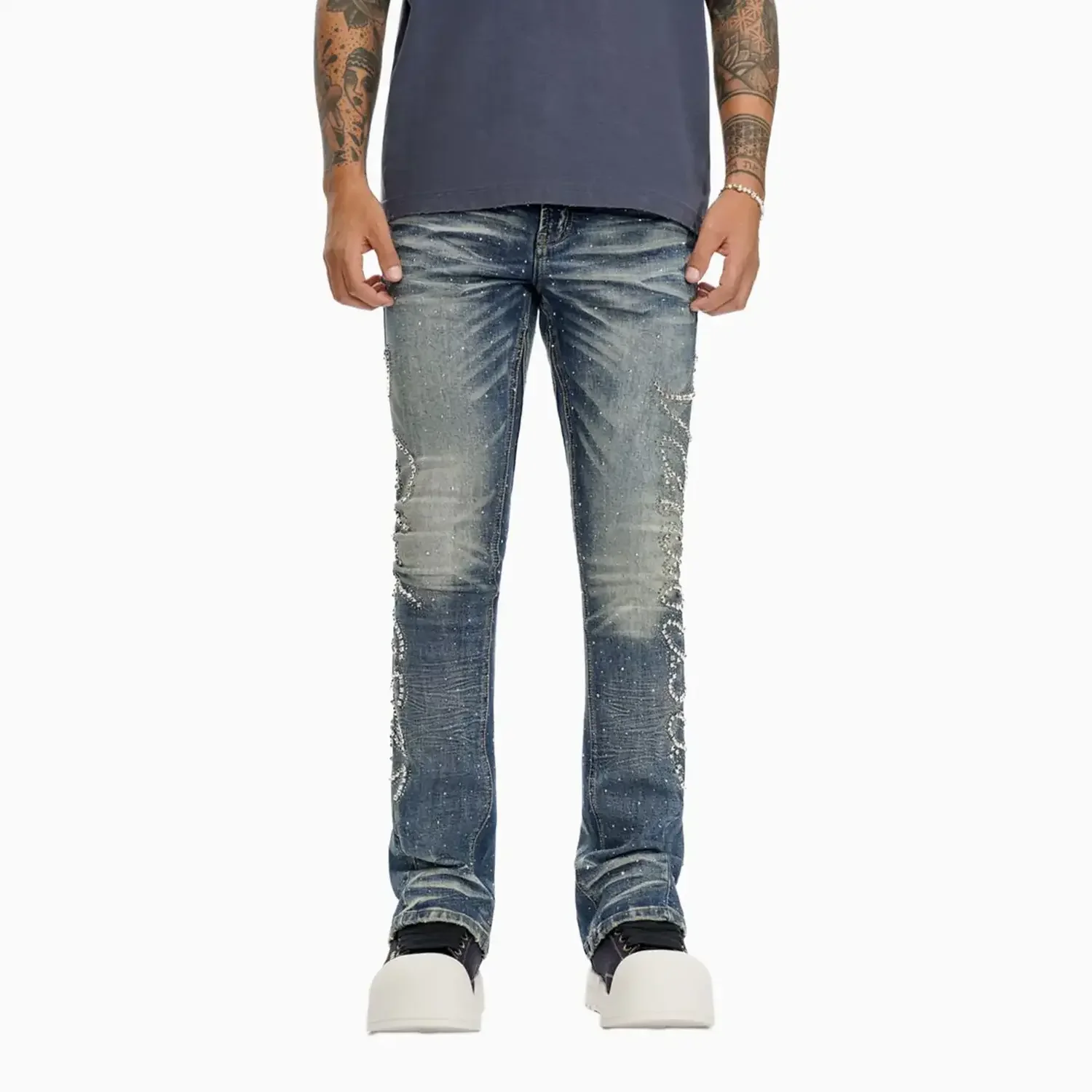 Men's Lattice Stacked Denim Pant