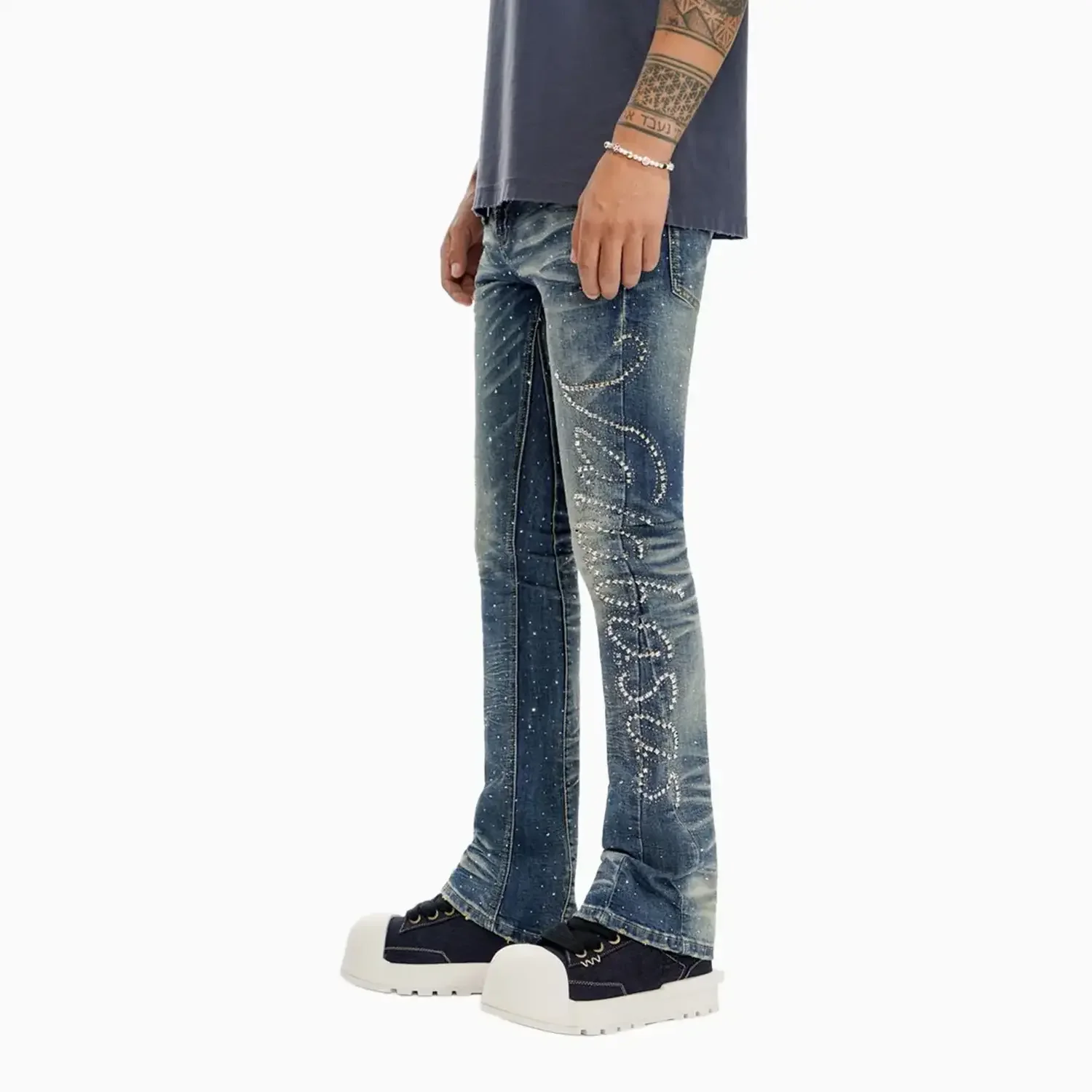 Men's Lattice Stacked Denim Pant - Image 7