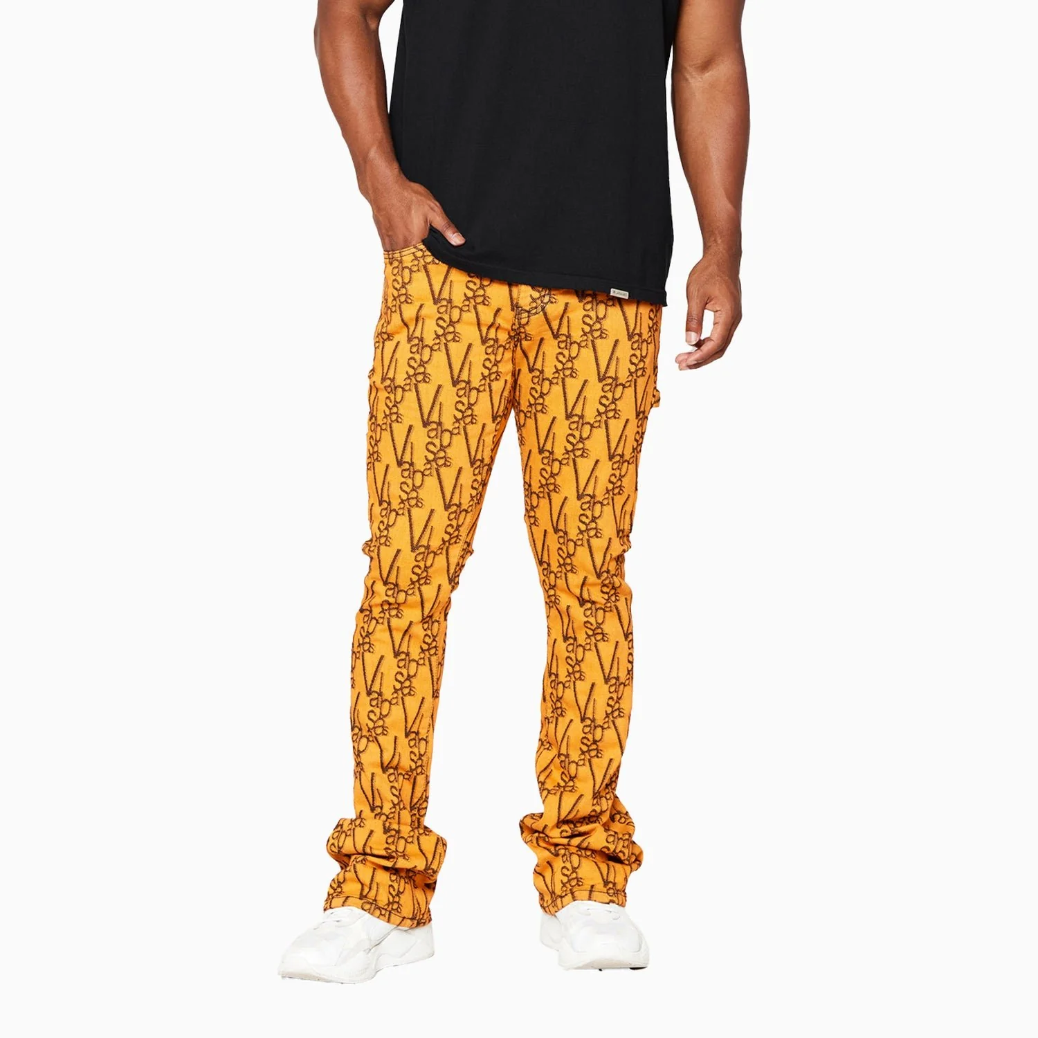 Men's V-Scrawl Stacked Flare Jeans Pant - Image 5